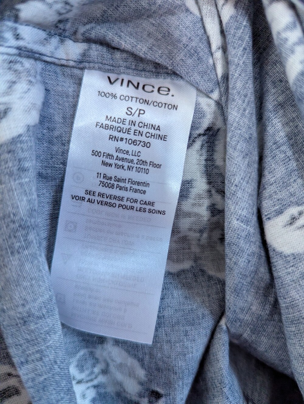 NWT Vince Ikat Floral Print Cabana Button Up Short Sleeve Shirt Men's Size S - Picture 6 of 6